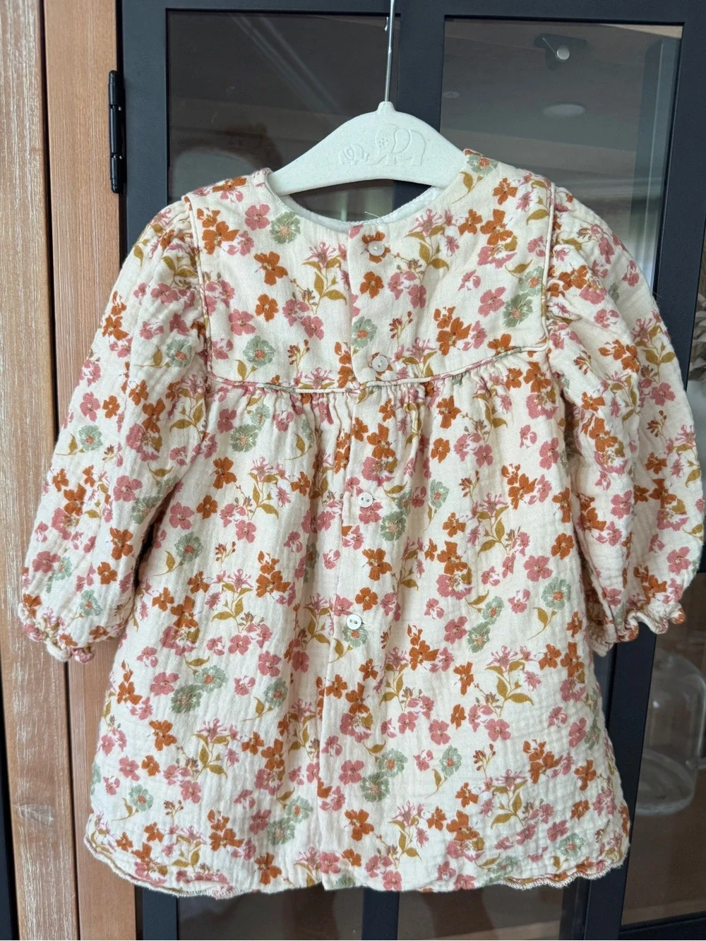 Zara Kids long sleeve dress floral baby toddler girl muslin cotton ditsy beige
